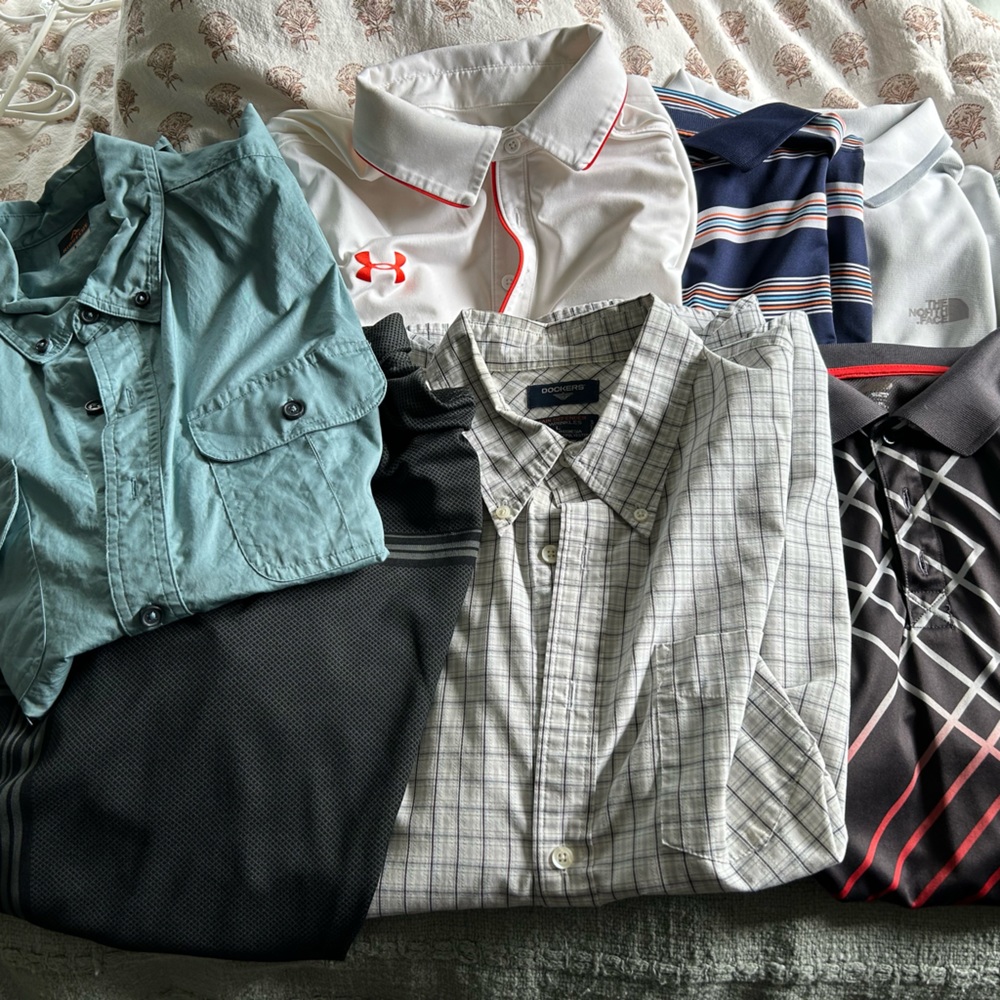 Lot of 7 short sleeved shirts! Under Armour, North Face, Fila, Izod, and more!